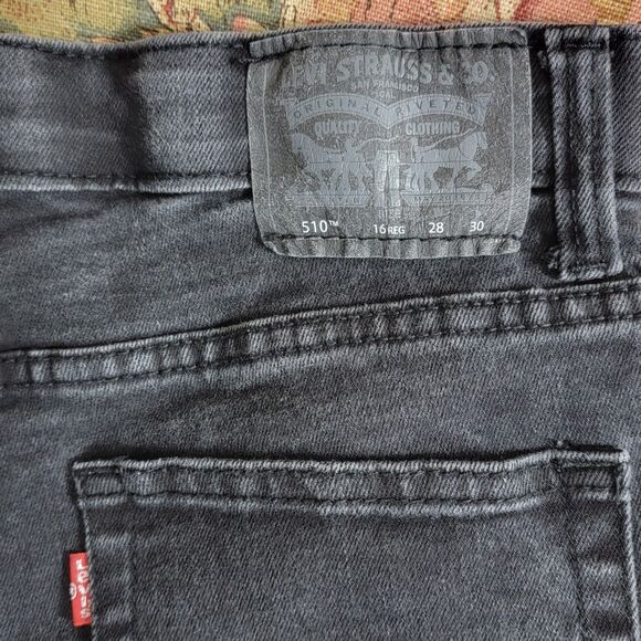 Levis 510 Jeans Boys 16 Regular 28x29* Black Skinny Elastic Adjustable Waist - Picture 11 of 13